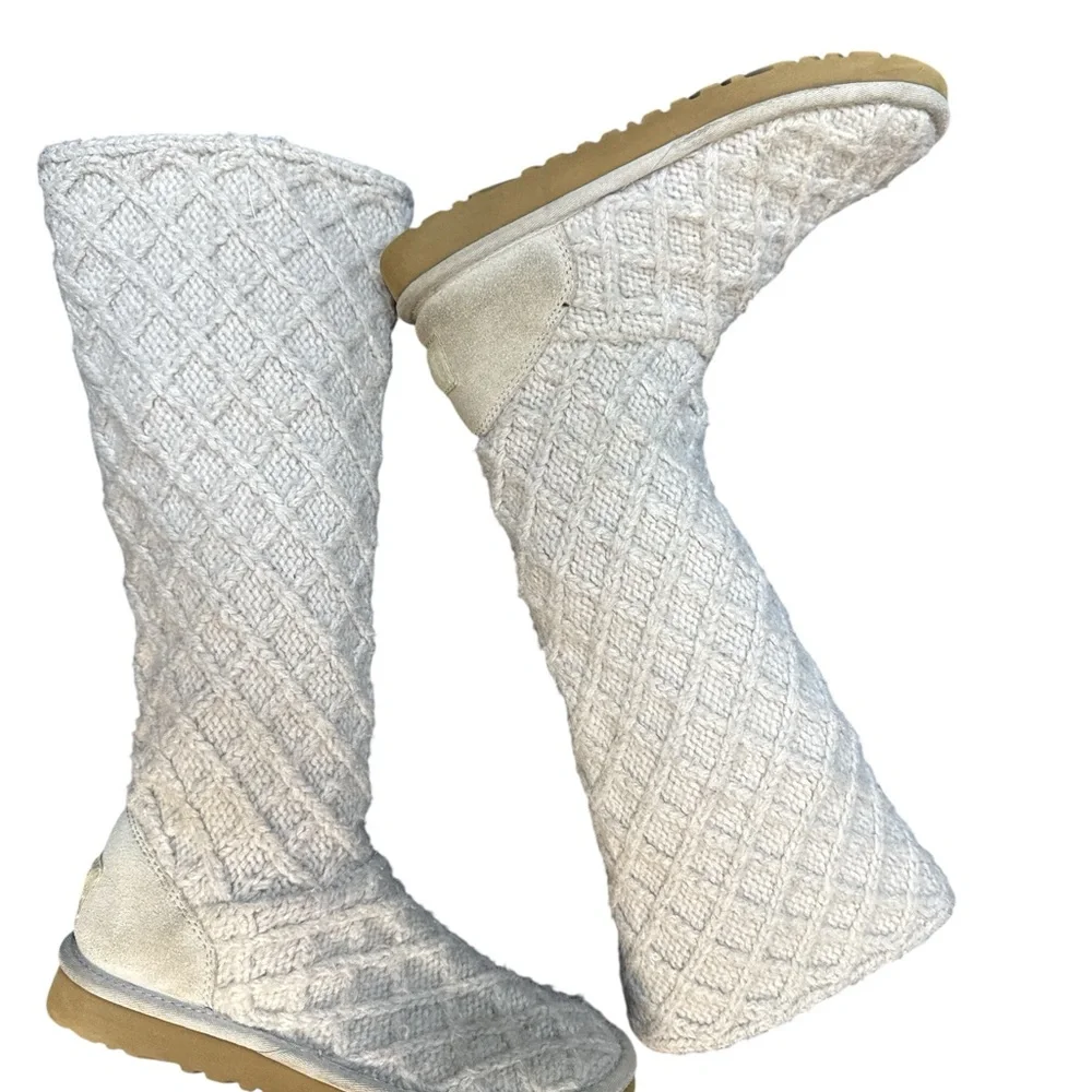 UGG Women's Lattice Cardy Knit Sweater Boots Beige Size 7 - Picture 9 of 14